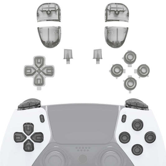 eXtremeRate Replacement Full Set Buttons Compatible with ps5 Edge Controller  Clear Black D-pad Share Options Home Face Buttons R1 L1 R2 L2 control buttons Compatible with ps5 Edge Controller