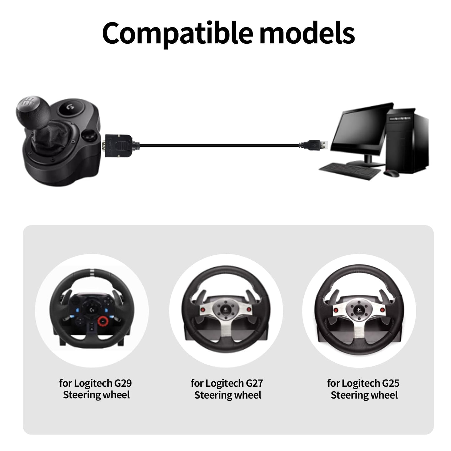 ZLiT Gearshift USB Adapter Cable for Logitech G29/G27/G25 - Black DIY Modification Accessory