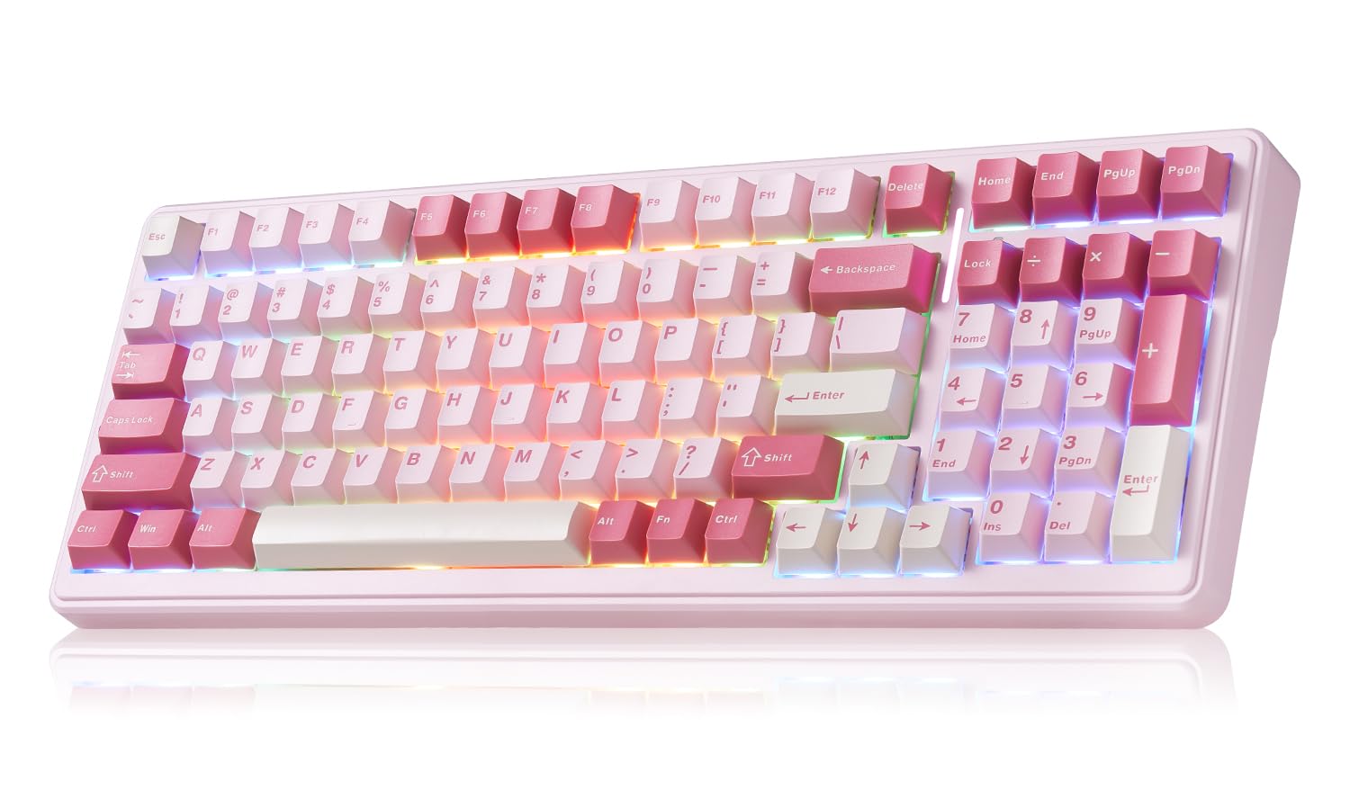 Aula F99 Mechanical Keyboard Pink  Wireless Gaming Keyboards Hot Swappable Custom Creamy Computer Keyboard  Full Size  Tri-Mode BT5.0/2.4GHz/USB-C RGB Backlit Gasket Structure Strawberry Mint Switch