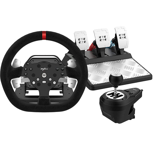 PXN Force Feedback Steering Wheel V10 - 270°/900° Rotation, Pedals & Gear Lever for PC/PS4/Xbox Series X|S, Black