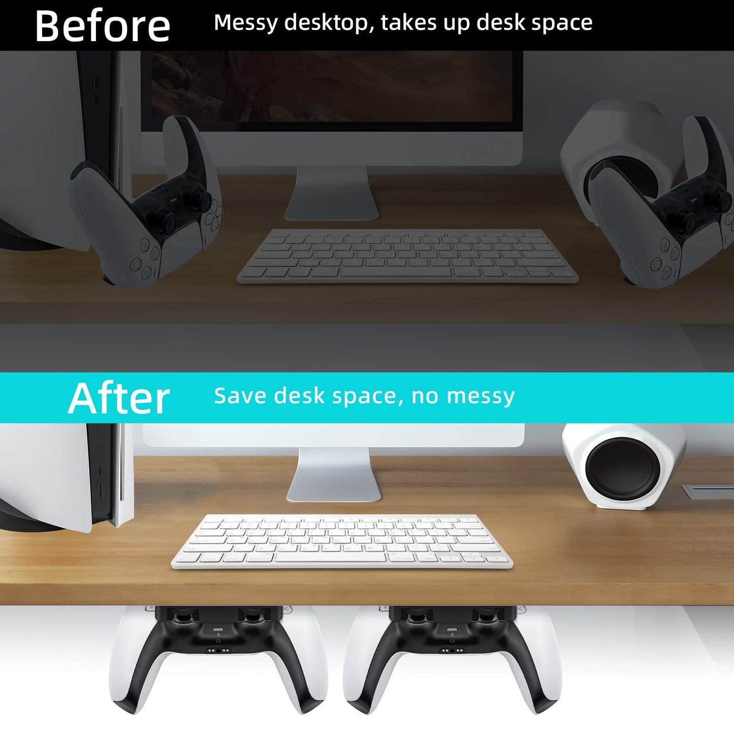 Mcbazel Under Desk Mount for PS5/PS4 Controller - Black, Model MT-050084, Table Stand Holder Compatible with PlayStation 5/4