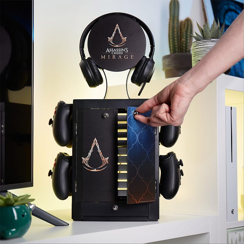 Numskull Assassins Creed Gaming Accessory Locker – Holds 10 Games, 4 Controllers, Headset – Compact Durable Organizer, Model NS4288