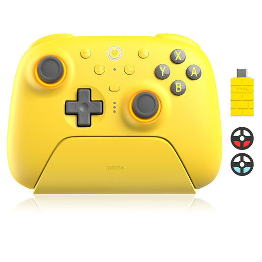 8BitDo Ultimate 2 Bluetooth Controller with TMR Joysticks for Switch  Windows PC  Gaming Controller with Switchable Hall Effect/Tactile Triggers  RGB Fire Ring  Charging Dock Vibration and Motion control  Yellow