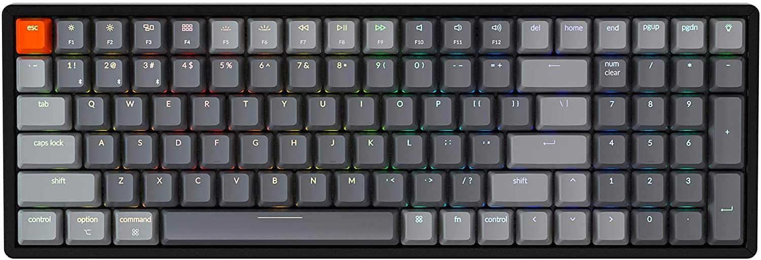 Keychron K4 Bluetooth Wireless Mechanical Keyboard RGB LED Backlit  Hot-swappable Compact 100 Keys USB Wired Computer Gaming Keyboard Aluminum Frame for Mac Windows  Gateron Red Switch