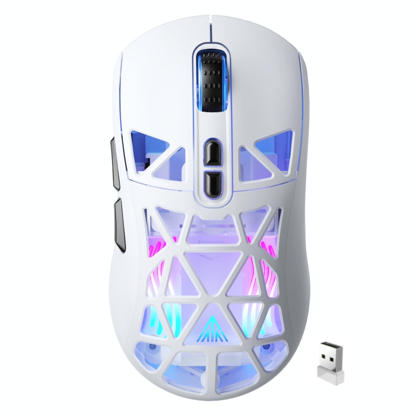 SOLAKAKA SM802 White Wireless Gaming Mouse, 10000 DPI, Tri-Mode, RGB, Programmable Macro, Side Button, for Laptop