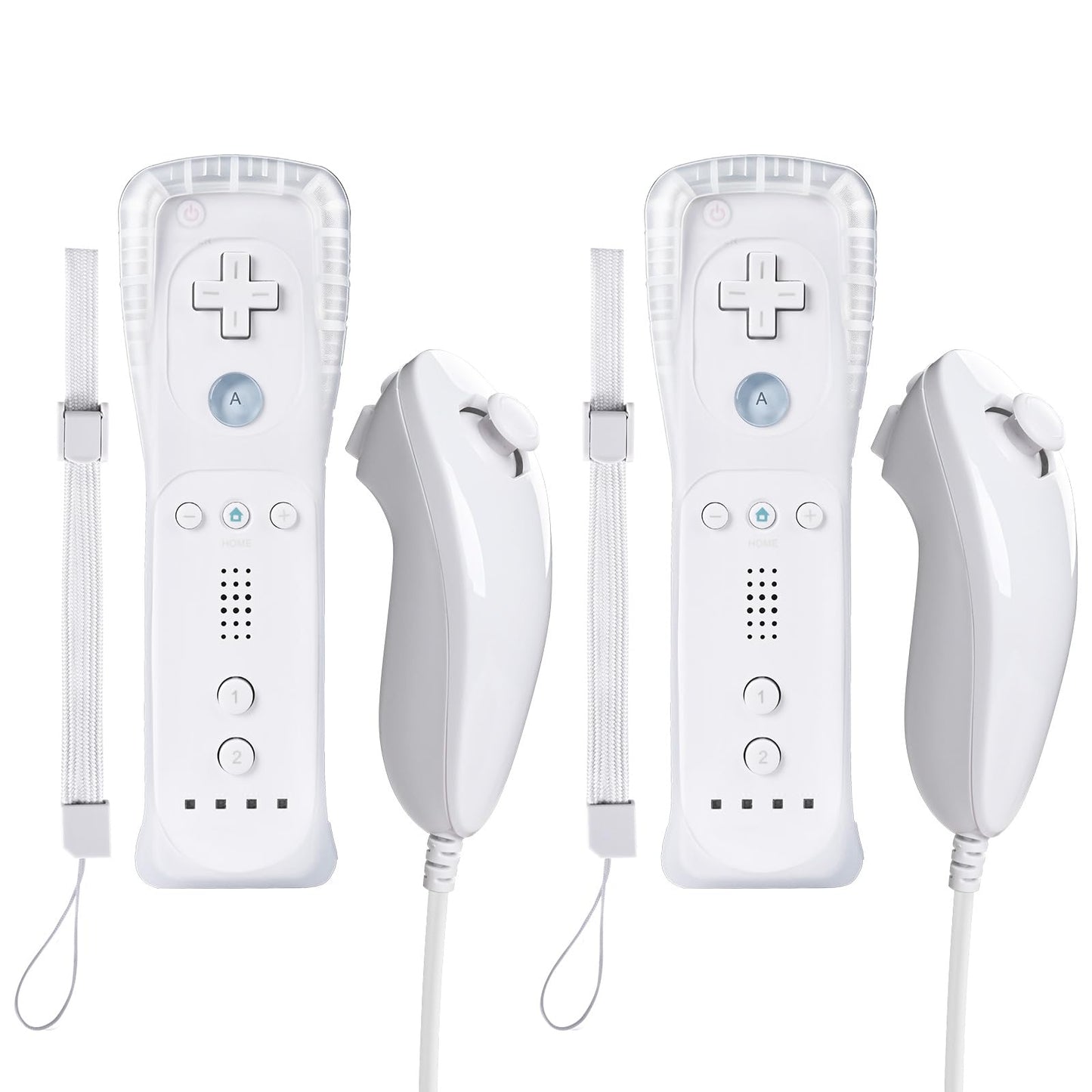 Zamia 2 Packs Upgrade Controller with Silicone Case and Wristband Remote Controller with Nunchunk Compatible for Wii/Wii U Games(White)