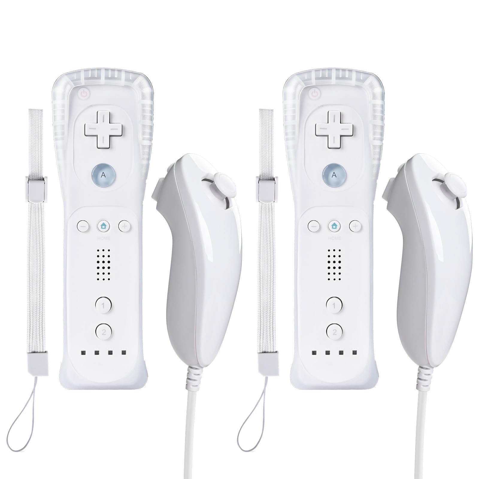 Zamia 2 Packs Upgrade Controller with Silicone Case and Wristband Remote Controller with Nunchunk Compatible for Wii/Wii U Games(White)