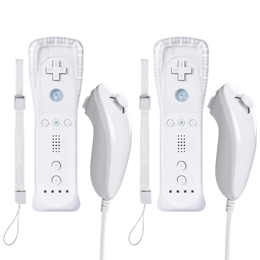 Zamia 2 Packs Upgrade Controller with Silicone Case and Wristband Remote Controller with Nunchunk Compatible for Wii/Wii U Games(White)
