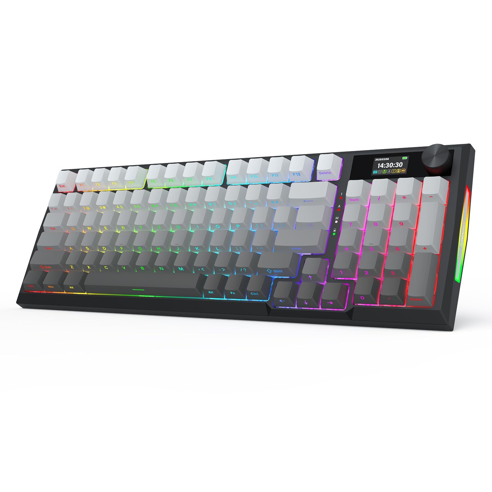 Redragon Wireless Mechanical Keyboard, Gasket RGB Gaming Keyboard with Screen & Knob, Tri-Mode BT5.0/2.4G/USB-C, 95 Keys Hot Swa