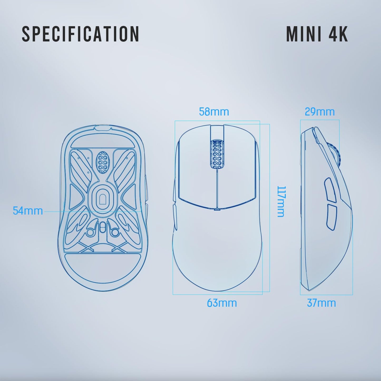 Lamzu Atlantis Mini Wireless Gaming Mouse - 51g, 26000 DPI, Symmetrical, Black, Model LA-MINI