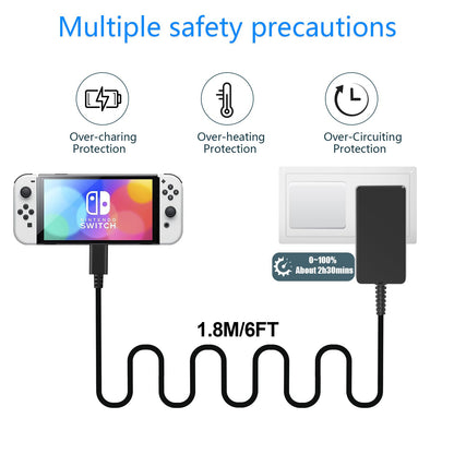 Deummiu 45W GaN USB C Charger for Nintendo Switch - 6FT Cable, 15V 2.6A AC Adapter, Compatible with Switch/Lite/OLED/Dock