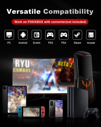 SIXSIR Leverless Arcade Stick Controller M12+ - RGB, 12 Key Crystal Switches, Black for PC/PS4/PS3/Switch