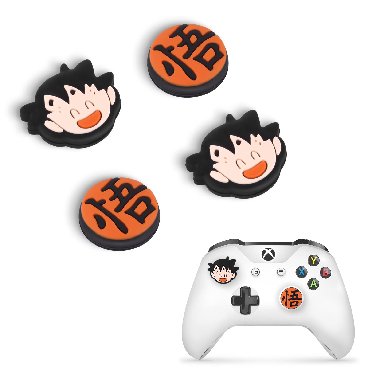 DLseego Kakarotto 4PCS Thumb Grips Caps for Xbox One PS5 PlayStation4 DualSense Switch Pro Wireless Controller Steam Deck  Soft Silicone Anti-Slip Button Caps Japanese Cartoon 3D Joystick Cover