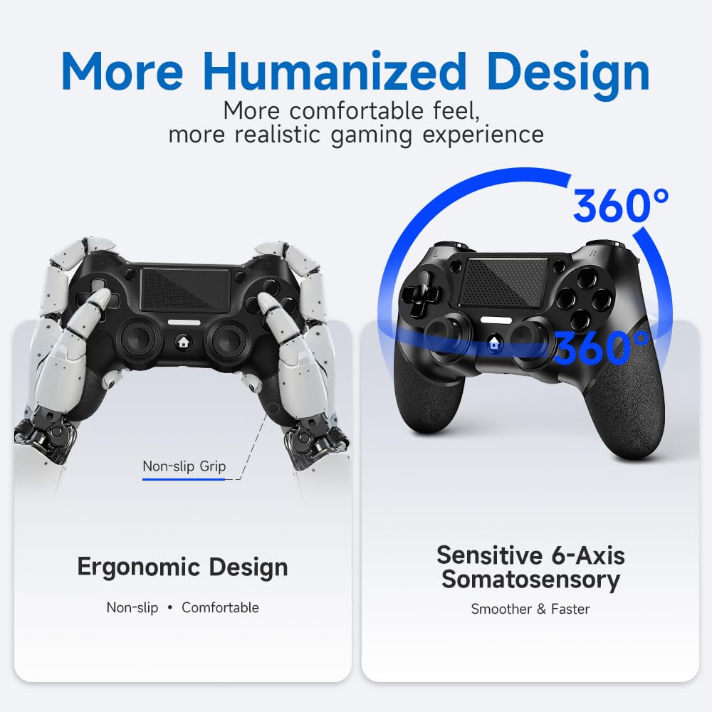 AceGamer Wireless Controller 2 Pack for P4 - Midnight Black, Non-Slip Grip, Includes 2 USB-C Cables