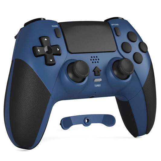 CHEREEKI Wireless Controller for P4 with 2 Macro Buttons  3.5mm Audio and Turbo Function  6-Axis Motion Control  Dual Vibration  Gamepad Joystick for PS-4  Compatible with PS-4  Slim  Pro Blue