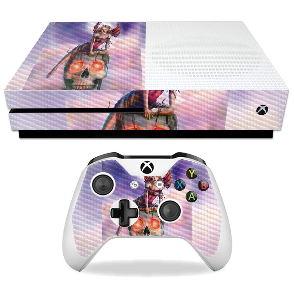 MightySkins Carbon Fiber Skin for Microsoft Xbox One S - Death Pixie | Protective  Durable Textured Carbon Fiber Finish | Easy to Apply  Remove  and Change Styles | Made in The USA