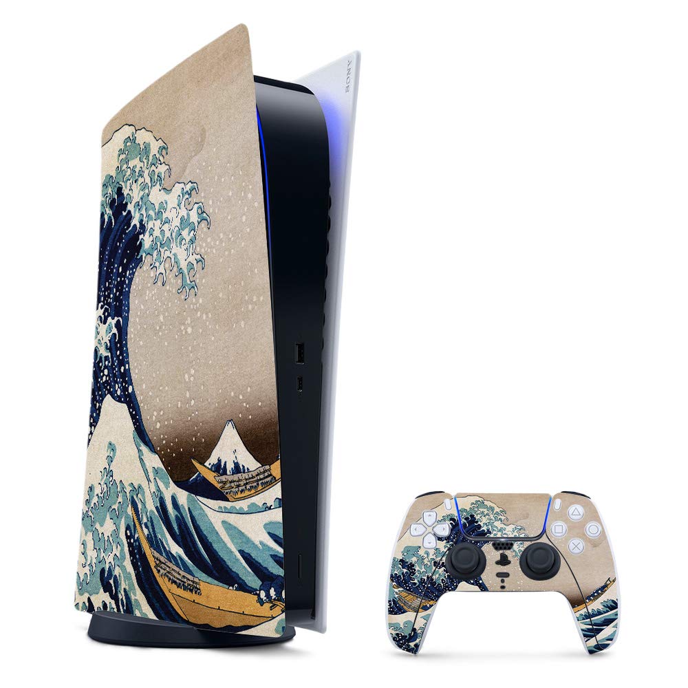 MightySkins Gaming Skin for PS5 / Playstation 5 Digital Edition Bundle - Great Wave of Kanagawa | Protective Viny wrap | Easy to Apply | Made in The USA