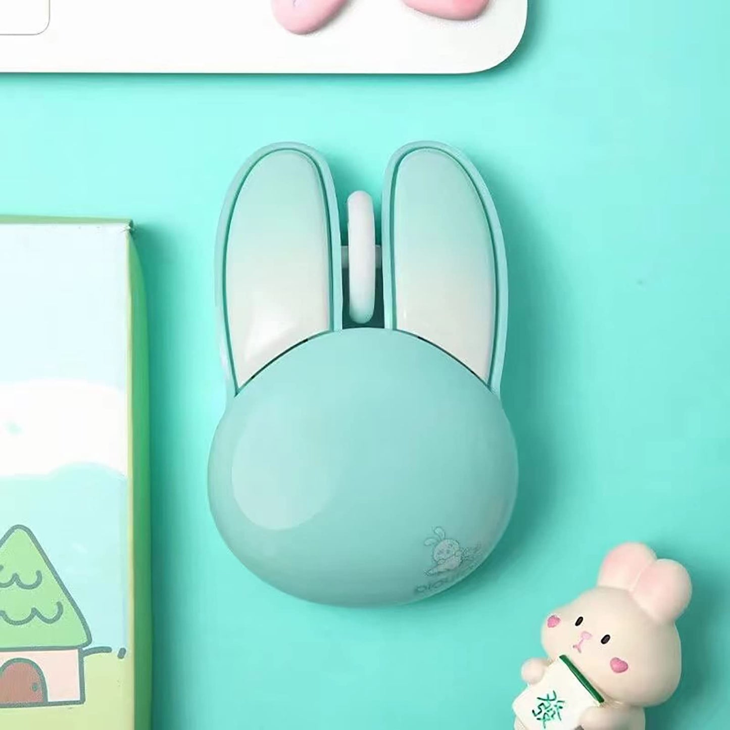 Lomiluskr Wireless Cute Bunny Mouse, 2.4G Soundless Design, Lightweight, Blue Bunny, Model 829 for Kids and Girls