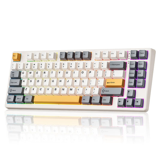 Kisnt Wireless Mechanical Keyboard KN85, Gasket Mounted, Bluetooth/2.4GHz/USB-C, RGB Backlit, 75% Compact, Retro Beige, Linear Switch