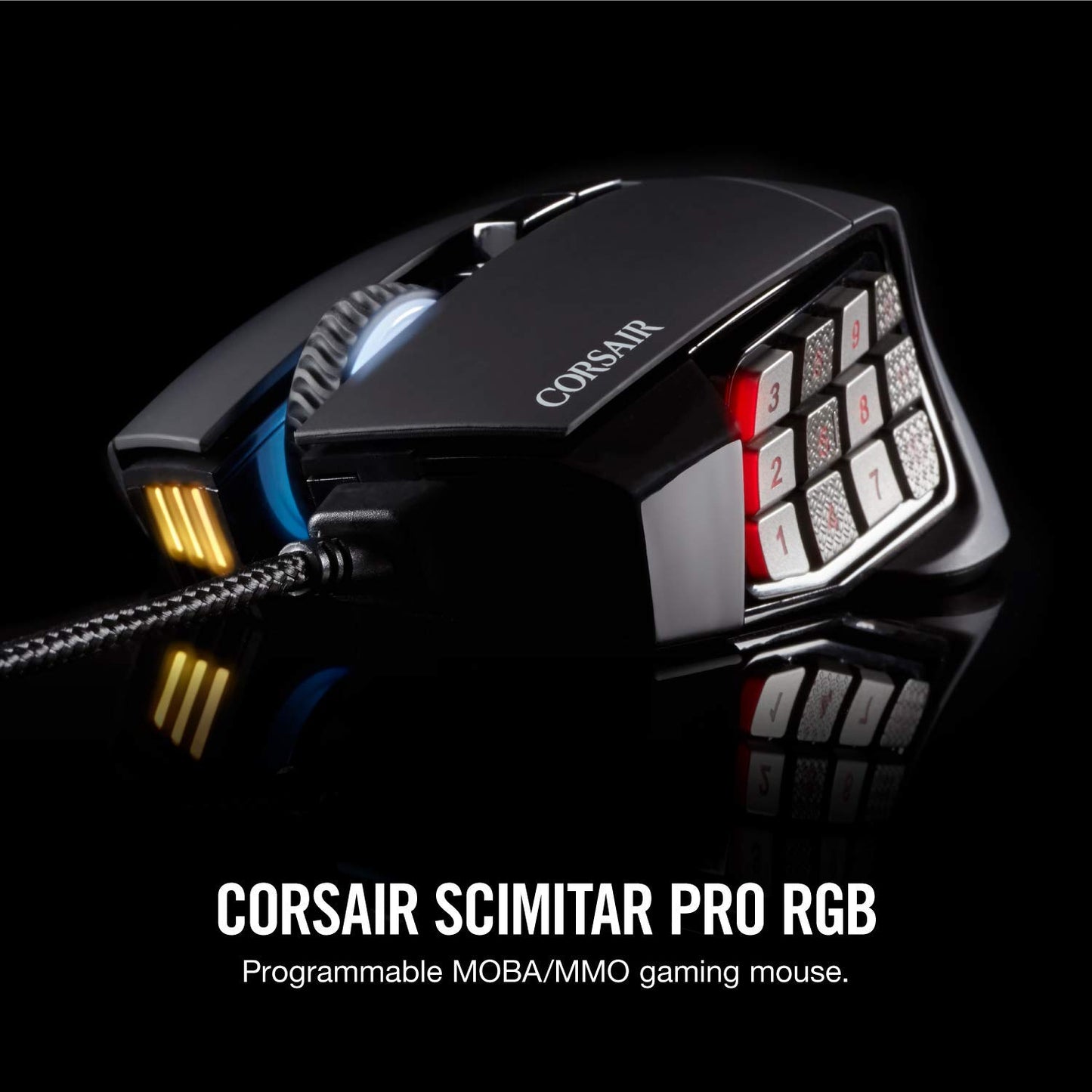 Corsair Scimitar Pro RGB MMO Gaming Mouse - 16,000 DPI, 12 Programmable Buttons, 4-Zone RGB Lighting, Black, Model CH-9304111-EU