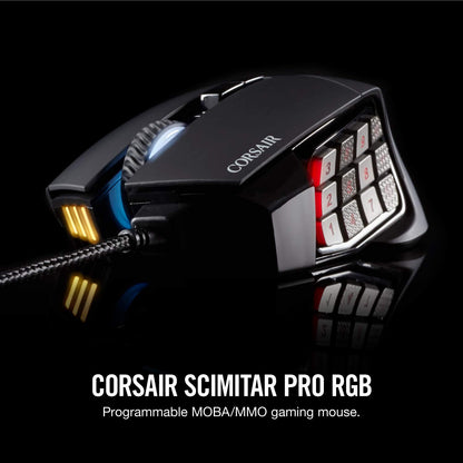 Corsair Scimitar Pro RGB MMO Gaming Mouse - 16,000 DPI, 12 Programmable Buttons, 4-Zone RGB Lighting, Black, Model CH-9304111-EU