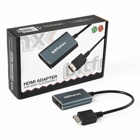 BITFUNX PS2 HDMI Adapter - RGB/Component to HDMI, Plug & Play, No Lag, Model PS2-HDMI-Adapter, Grey