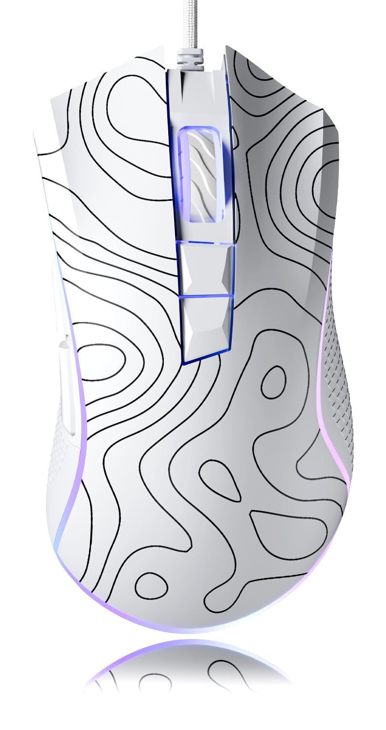 XVX G705 Wired Gaming Mouse  12000 DPI RGB Gaming Mouse with 12 Backlit Modes & 7 Macro Buttons  PC Gaming Mice Support DIY Keybinding  Mouse Gamer Computer Mouse for Laptop PC Mac Windows Topographic