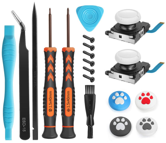 Joystick Replacement for Switch Lite - 19 in 1 OEM Analog Stick Thumbstick Parts Repair Tool Kit Accessories with Y00 Triwing Screwdriver  Thumb Caps  Tweezers for OLED JoyCon Joy Con Controller