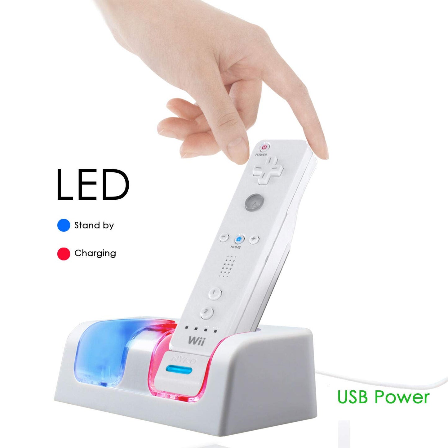 Pulory Wii Charging Station - Dual Charger Dock with 2 Rechargeable 2800mAh Batteries, White