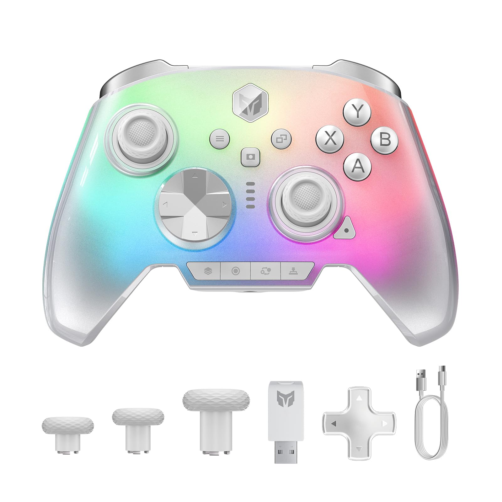 BIGBIG WON Rainbow 3 Wireless PC Gaming Controller Capacitive Joystick 2000Hz Polling Rate 16 Mechanical Keys 14 Custom RGB Lights 6-Axis Gyro Sensor Hall/Micro-switch Trigger 3.5mm Audio Jack Gamepad for PC/Switch2/iOS/Android