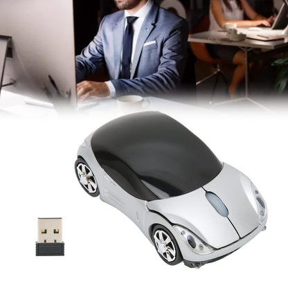 ASHATA 2.4GHz Car Shape Optical Gaming Mouse - Silver Plastic Design for PC, Laptop, Win 7, Linux