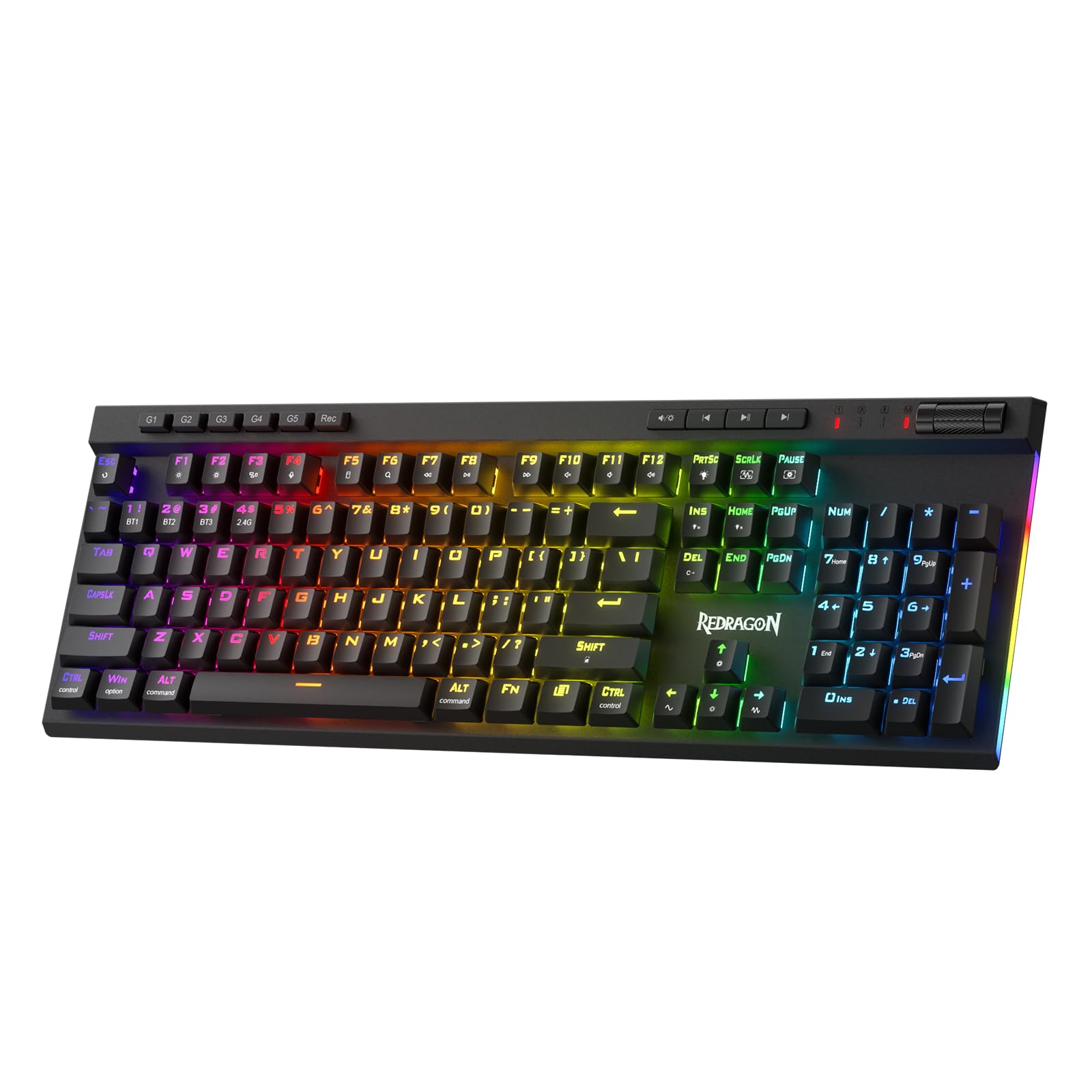 Redragon K580 PRO Wireless RGB Gaming Keyboard  3-Modes 104 Keys Mechanical Keyboard w/Hot-Swap Socket  Dedicated Media Controls & Onboard Macro Recording  Linear Red Switch