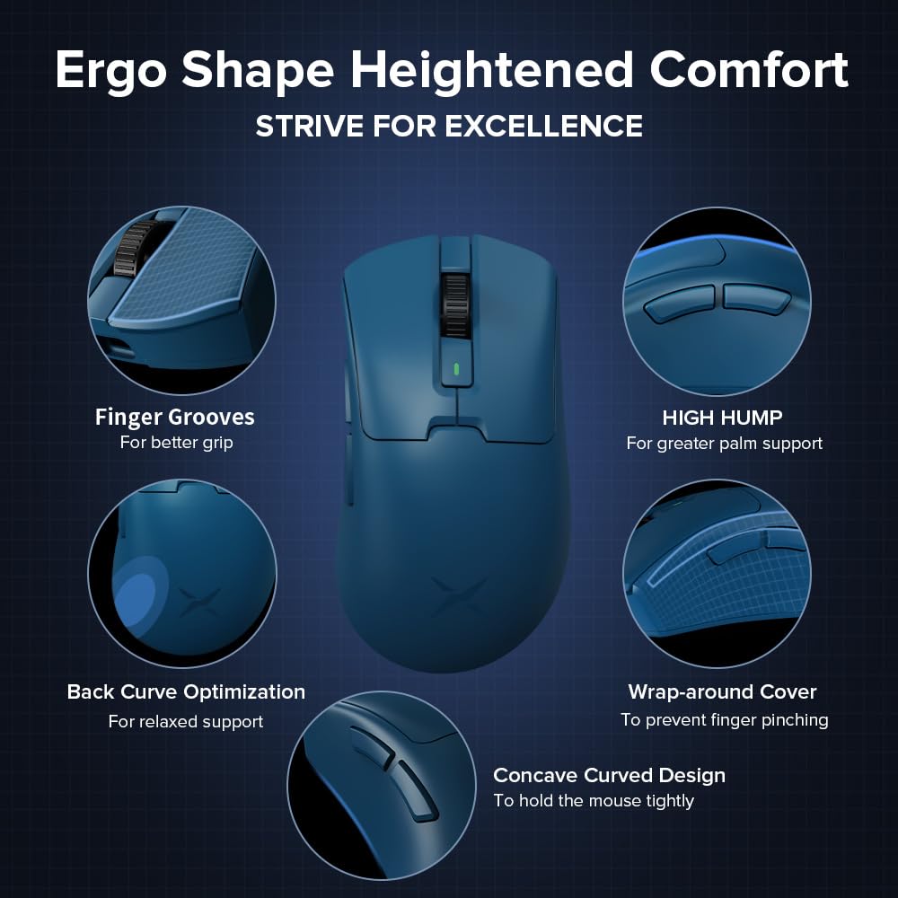 DeLUX M900PRO Wireless Gaming Mouse - 8000Hz Polling Rate, 26000DPI, Ergonomic Design, RGB Dock, Blue