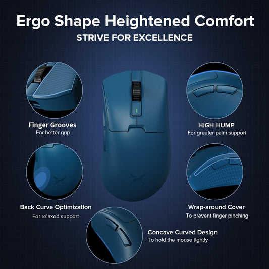 DeLUX M900PRO Wireless Gaming Mouse - 8000Hz Polling Rate, 26000DPI, Ergonomic Design, RGB Dock, Blue