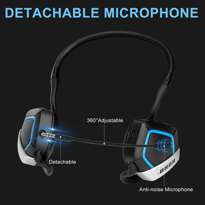 HUHD Wireless Gaming Headphones H1 - On-Ear, Foldable, Blue, with Detachable Mic for PS5, PS4, PC, Nintendo Switch - Large Size