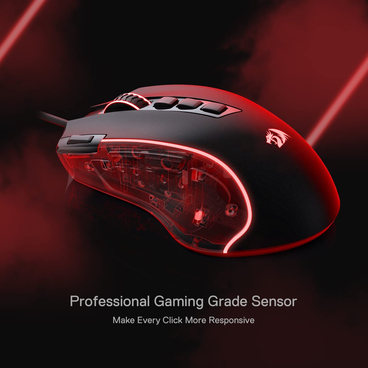 Redragon M612 Predator RGB Gaming Mouse - 8000 DPI, 11 Programmable Buttons, 5 Backlit Modes, Black