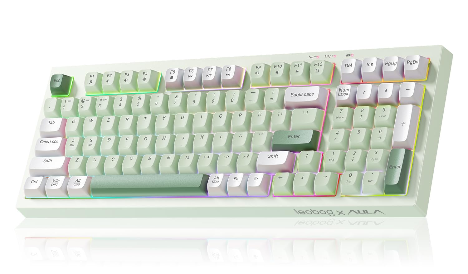 LEOBOG x Aula Gaming Keyboard  Wireless Creamy Keyboard  Bluetooth Computer Keyboards Mechanical Feeling Full Size with Number Pad Light Up RGB Backlit Tri-Mode BT/2.4GHz/USB-C - K99 Green