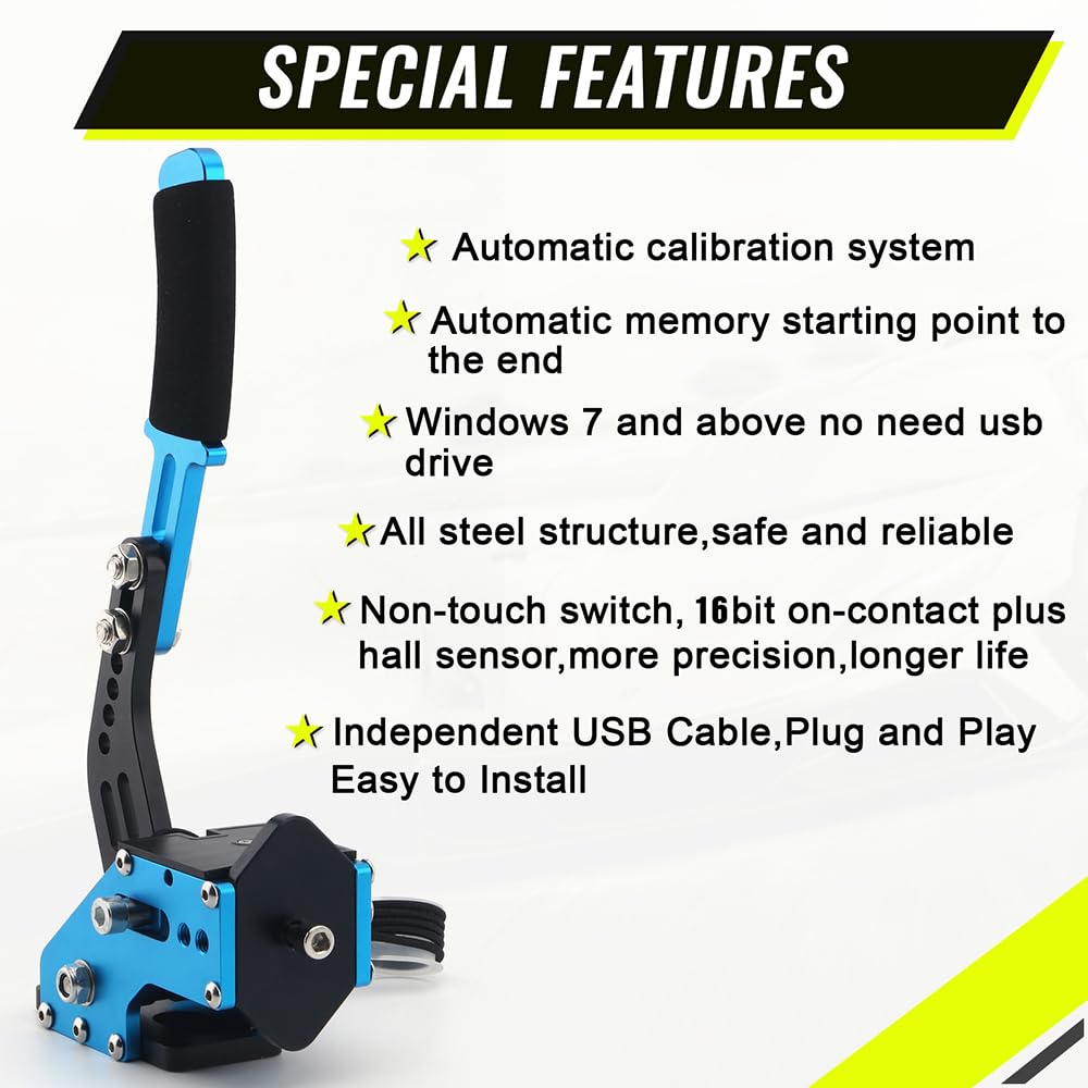 RASTP 64Bit USB Handbrake for SIM Racing - Compatible with Logitech G27 G25 G29 T500 T300 - Blue, No Clamp