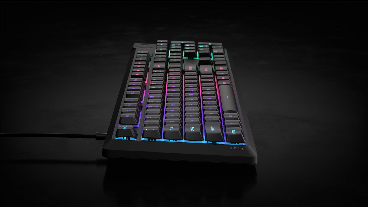 Corsair K55 CORE RGB Gaming Keyboard – Quiet Switches, Spill Resistant, Ten-Zone RGB, iCUE Compatible, QWERTY NA, Black