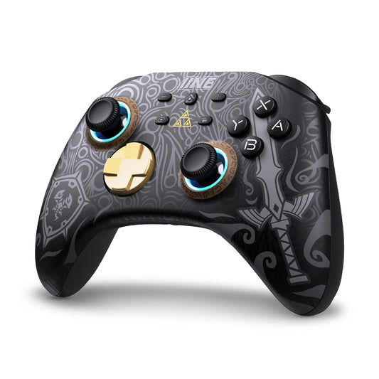 IINE Wireless Switch Pro Controller for Nintendo Switch, Lite & OLED - Black/Gold, RGB Light, Turbo, Adjustable Vibration, Headset Jack
