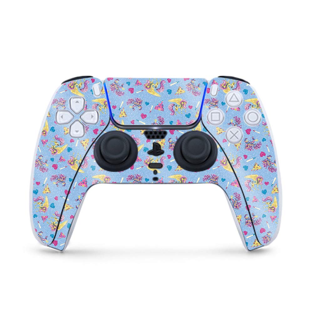 MightySkins Glossy Glitter Gaming Skin for PS5 / PlayStation 5 Controller - Castle Unicorns | Durable High-Gloss Glitter Finish | Easy to Apply and Change Style | Made in The USA