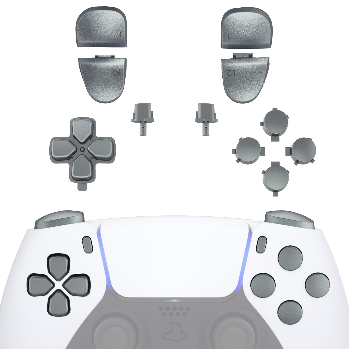 eXtremeRate Replacement D-pad R1 L1 R2 L2 Triggers Share Options Face Buttons  Metallic Steel Gray Full Set Buttons Compatible with ps5 Controller BDM-030 BDM-040 BDM-050 - Controller NOT Included