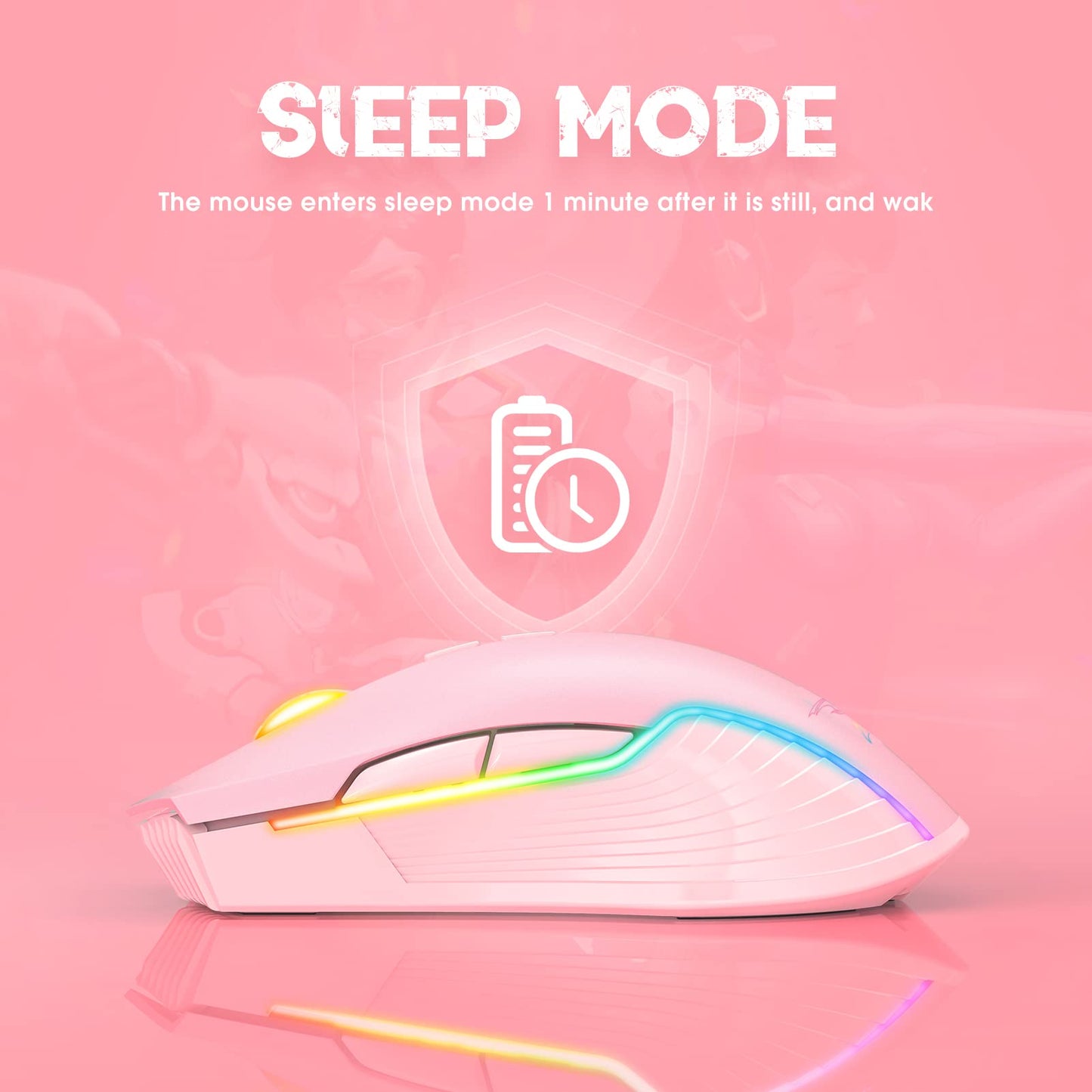 SIMGAL RGB Wireless Gaming Mouse, Ergonomic, Rechargeable, Adjustable DPI, Pink, Model cdn538