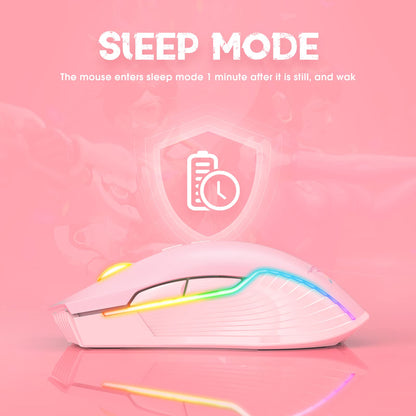 SIMGAL RGB Wireless Gaming Mouse, Ergonomic, Rechargeable, Adjustable DPI, Pink, Model cdn538