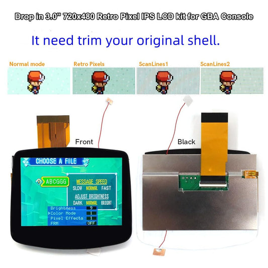 HISPEEDIDO GBA LCD Replacement Kit - 3.0 Backlight IPS Screen, Touch Control, Black
