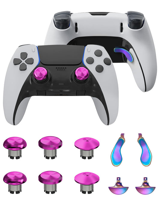 CHARM FOCUS Metal Thumbsticks & Back Paddles for PS5 Edge Controller  Analog Thumb Sticks Caps Replacement Kit for PS5 Dual Sense Edge Stick Module  6 Joysticks  4 Back Buttons  Rose & Gradient