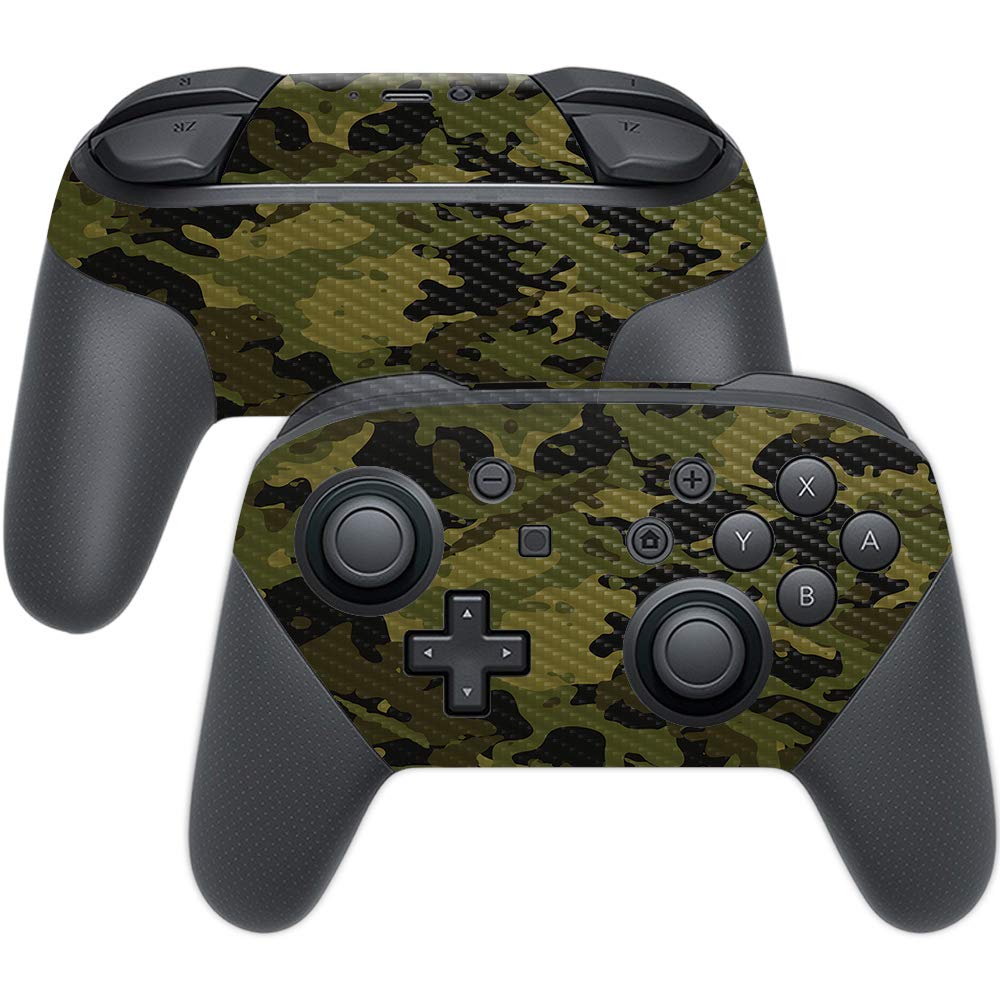 MightySkins Carbon Fiber Skin for Nintendo Switch Pro Controller - Green Camouflage | Protective  Durable Textured Carbon Fiber Finish | Easy to Apply  Remove  and Change Styles | Made in The USA
