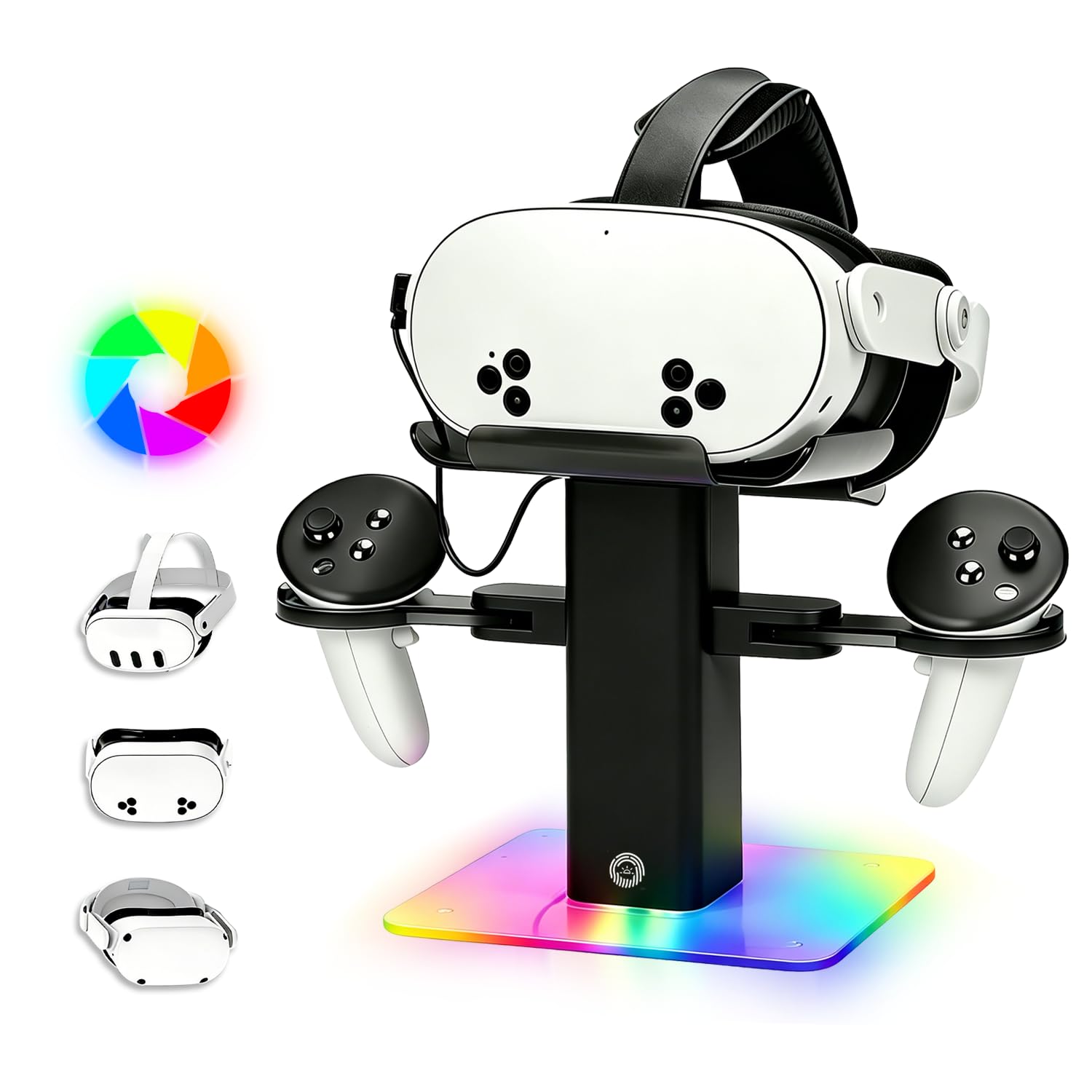 SOTY RGB Vertical Charging & Storage Stand for Meta Quest 3S - Holder for Quest 3S, Quest 3 & Quest 2 Headsets & Controllers, RG