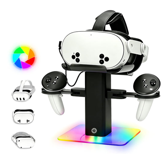 SOTY RGB Vertical Charging & Storage Stand for Meta Quest 3S - Holder for Quest 3S, Quest 3 & Quest 2 Headsets & Controllers, RG