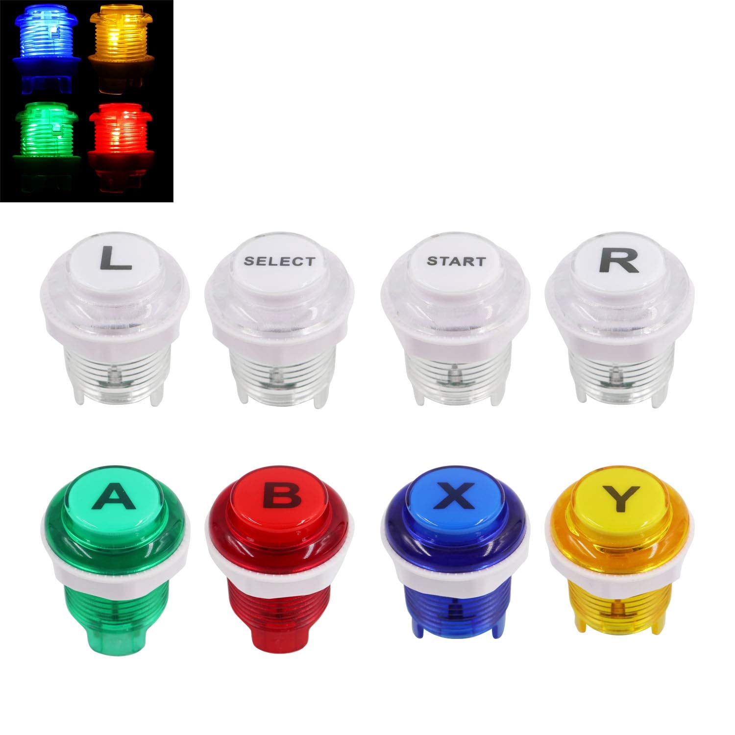 SJ@JX 8 PCS Arcade Game LED Push Buttons with Cherry MX Mechanical Keyboard Microswitch Logo X Y Start Select for PC MAME Raspberry Pi Mix Color
